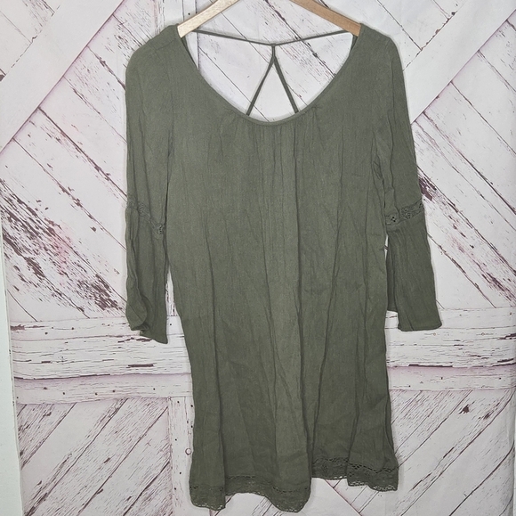 Aerie Green Boho Lacey Trimmed Dress - Picture 1 of 3